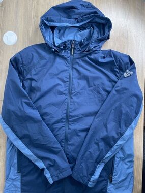 Legendary Whitetails Men’s Water-Resistant Hooded Rain Jacket Blue Windbreaker L